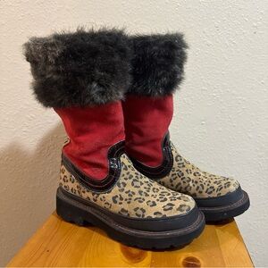 Ariat Women's platform Leopard Print Boots Red & Cheetah Suede ( or 3.5 girls)